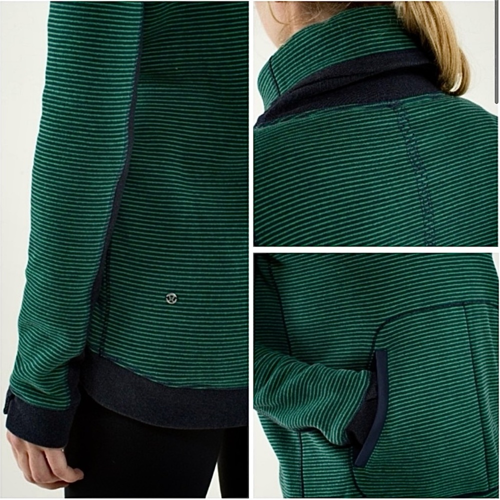 Lululemon Avenue Pullover navy and green striped Size 8 - Picture 2 of 4